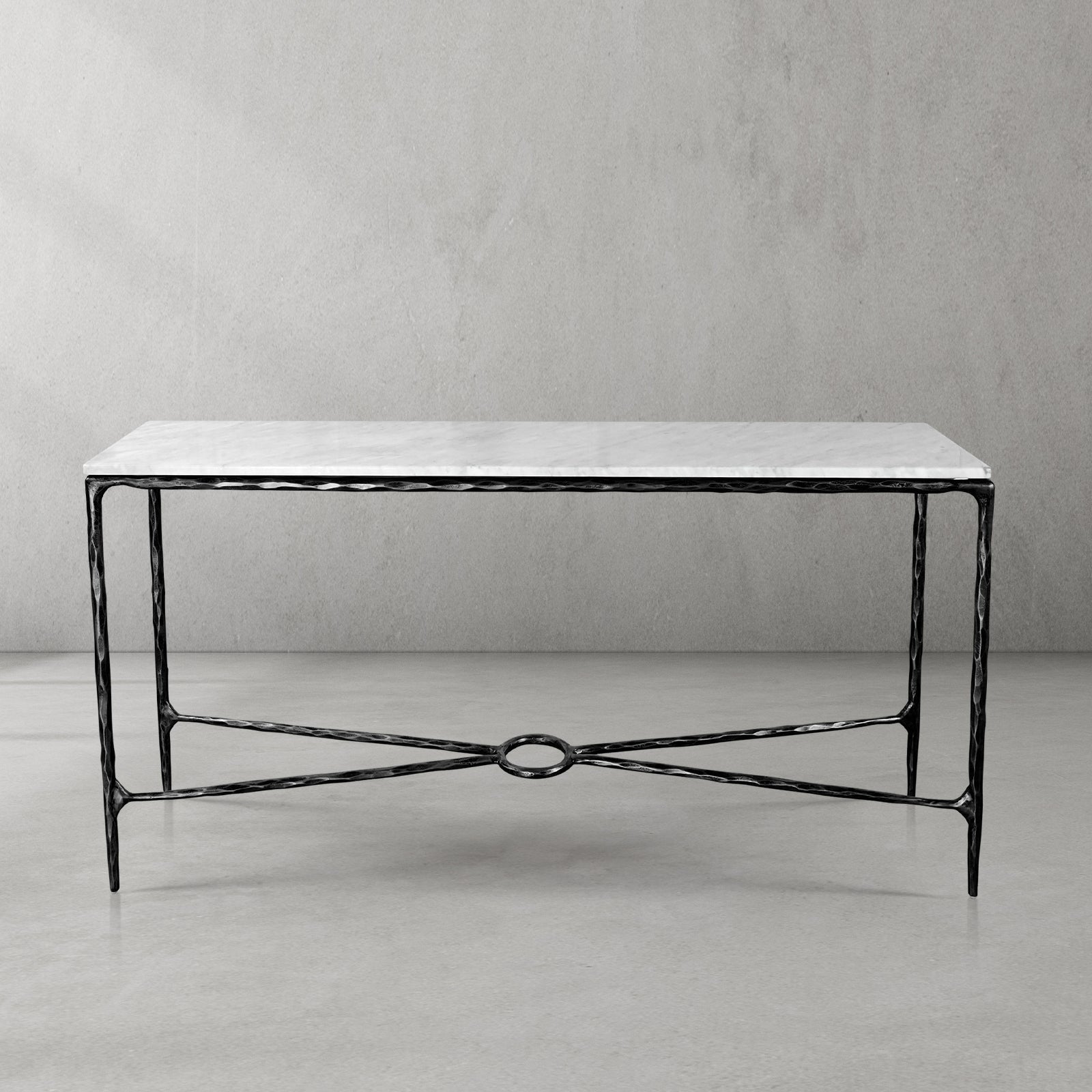 Thaddeus Metal Rectangle Marble Console Table Hand-Forged Entryways Entrance Table
