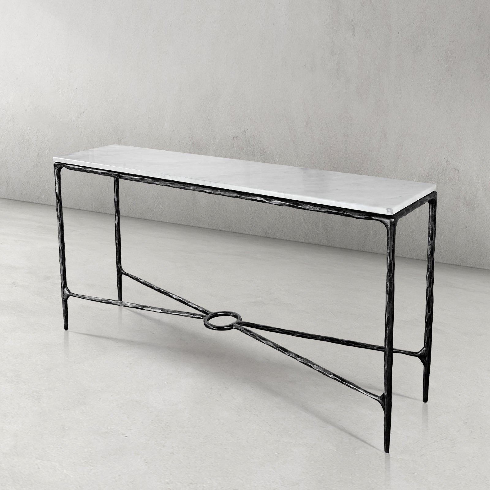 Thaddeus Metal Rectangle Marble Console Table Hand-Forged Entryways Entrance Table