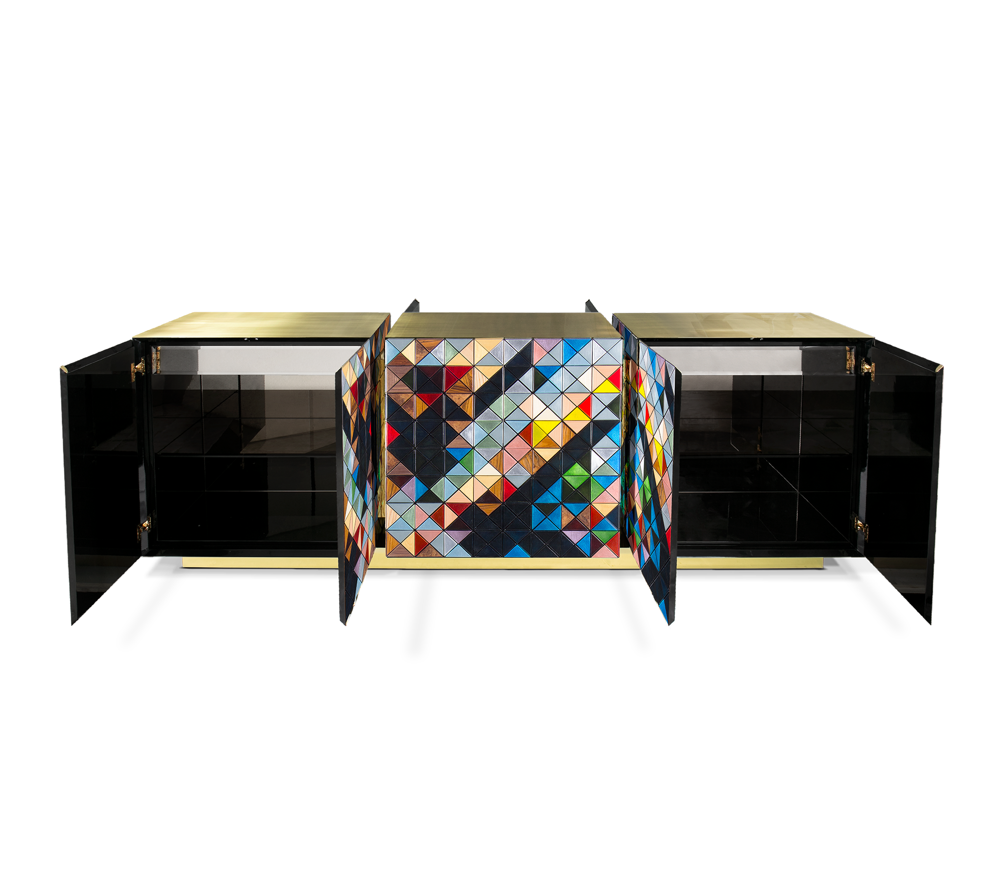 Luxury Anodized Metal Sideboard Cabinet with Pixel-Inspired Design & Hidden Storage