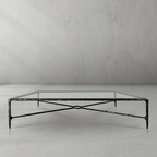 Thaddeus Metal Rectangular Glass Coffee Table Hand-Forged Living Sofa Center Tea Table