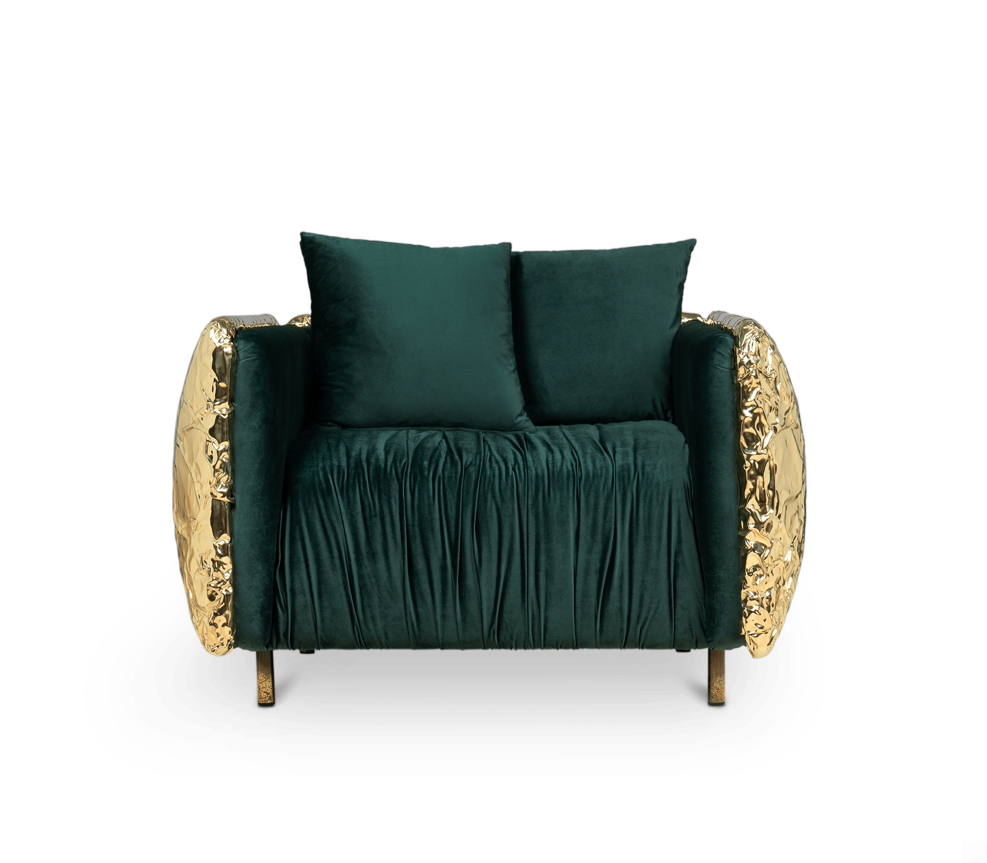 Luxury Imperfect Sculptural Armchair with Hammered Brass Frame & Artistic Design