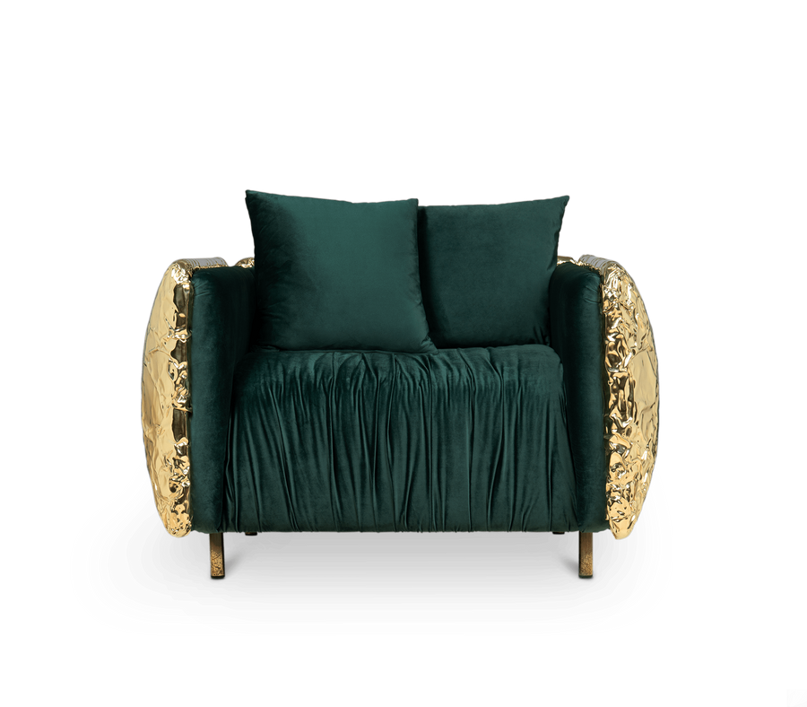 Luxury Imperfect Sculptural Armchair with Hammered Brass Frame & Artistic Design