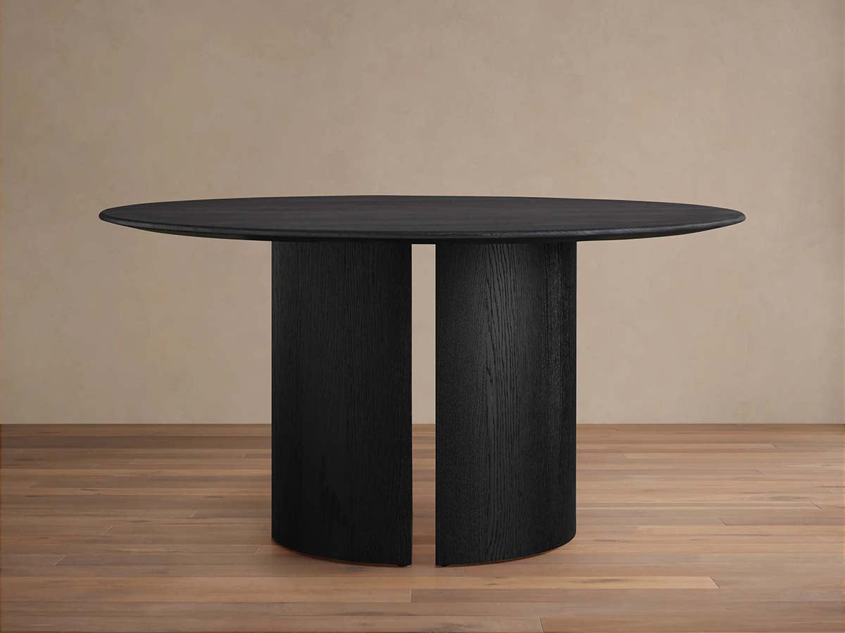 Saint Germain Round Wood Dining Table with Solid Oak & Oak Veneers Wood Dauphine Base