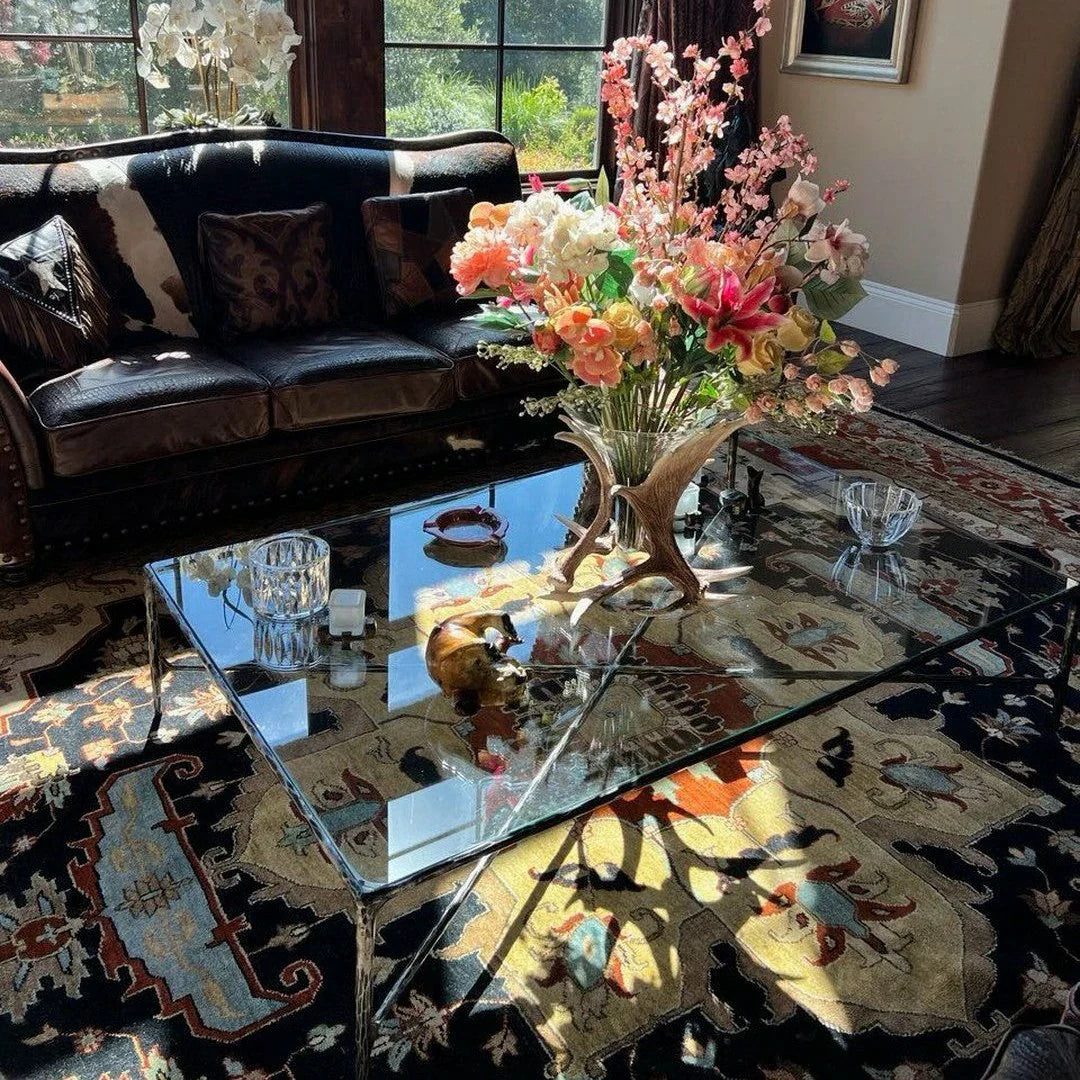 Thaddeus Metal Rectangular Glass Coffee Table Hand-Forged Living Sofa Center Tea Table