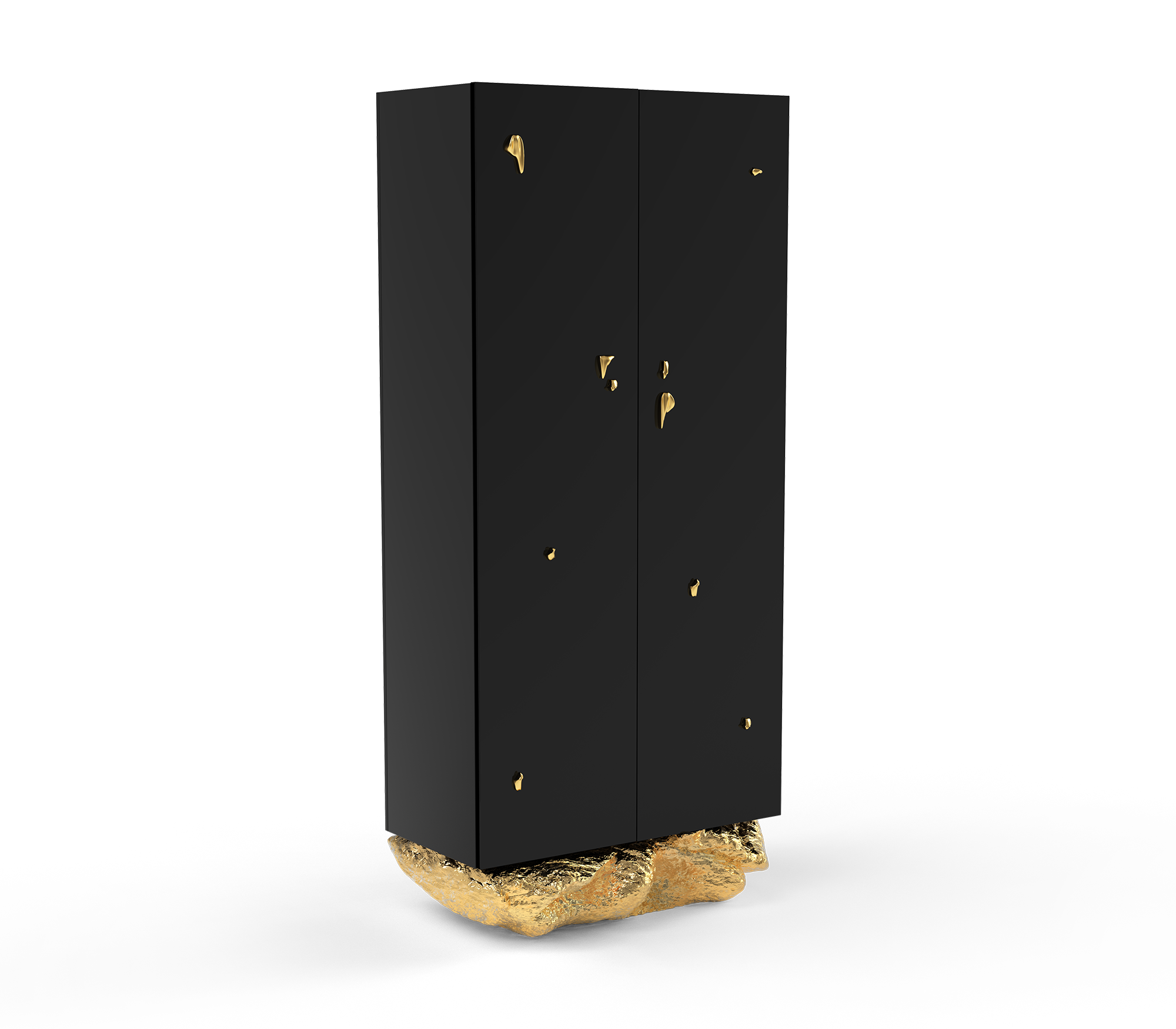Luxury Marble Curio Cabinet with Brass Base, Glass Display Shelves & Hidden Storage