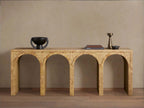 Hattie Wood Console Entryway Table with Natural Burl Veneers Arch Design Hallway Entrance Table