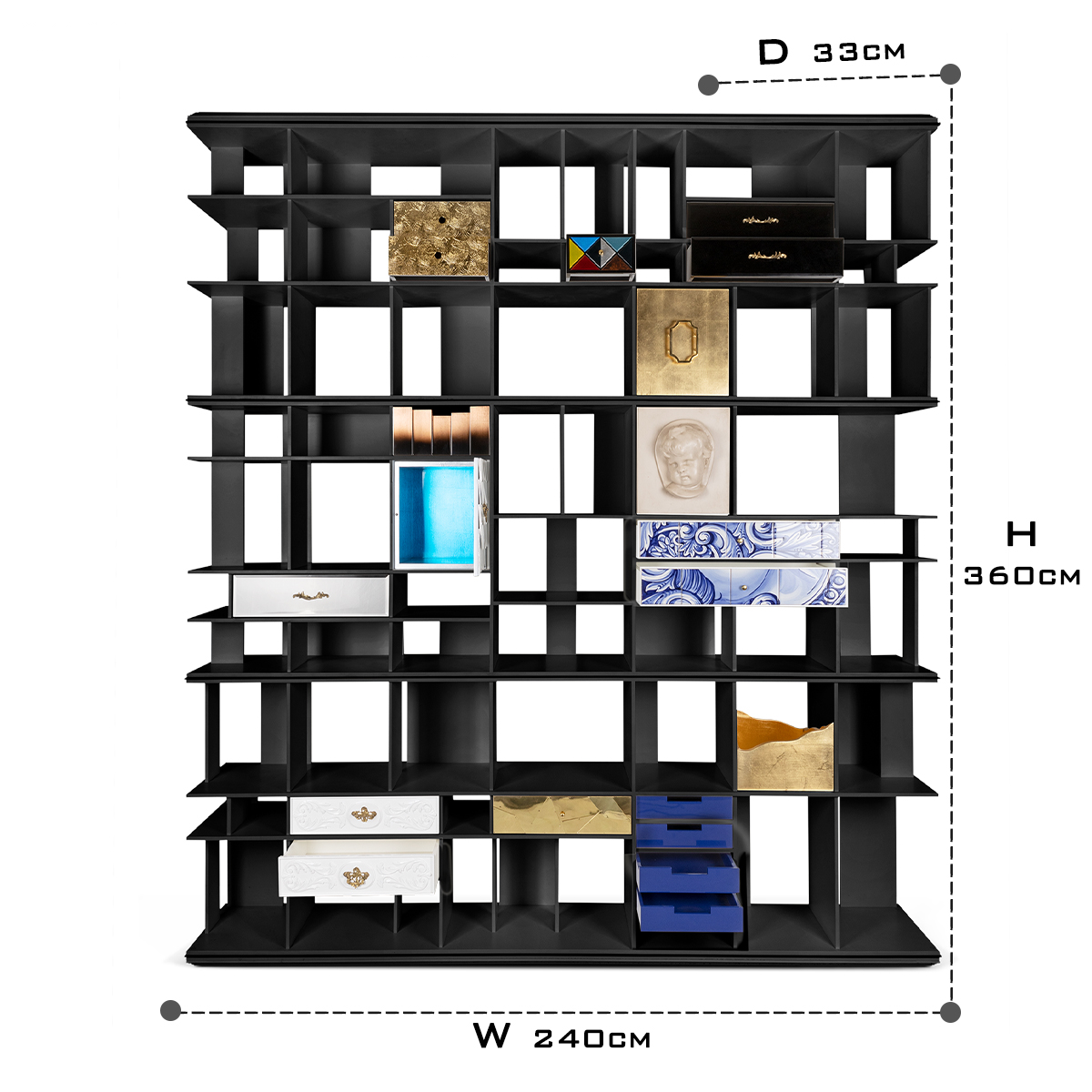 Luxury Glass Display Cabinet with Brass Accents, Curio Storage & Designer Shelving