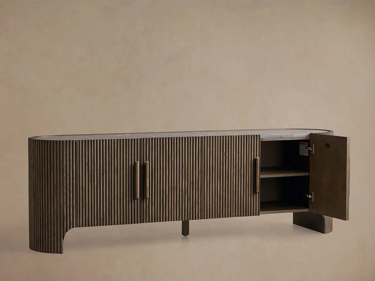 Astor Inset Marble Stone Top Buffet Sideboard Oak Wood TV Stand Unit Entryways Storage Cabinet