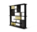 Luxury Double-Sided Bookcase with LED Lighting, Marble Shelves & Display Storage