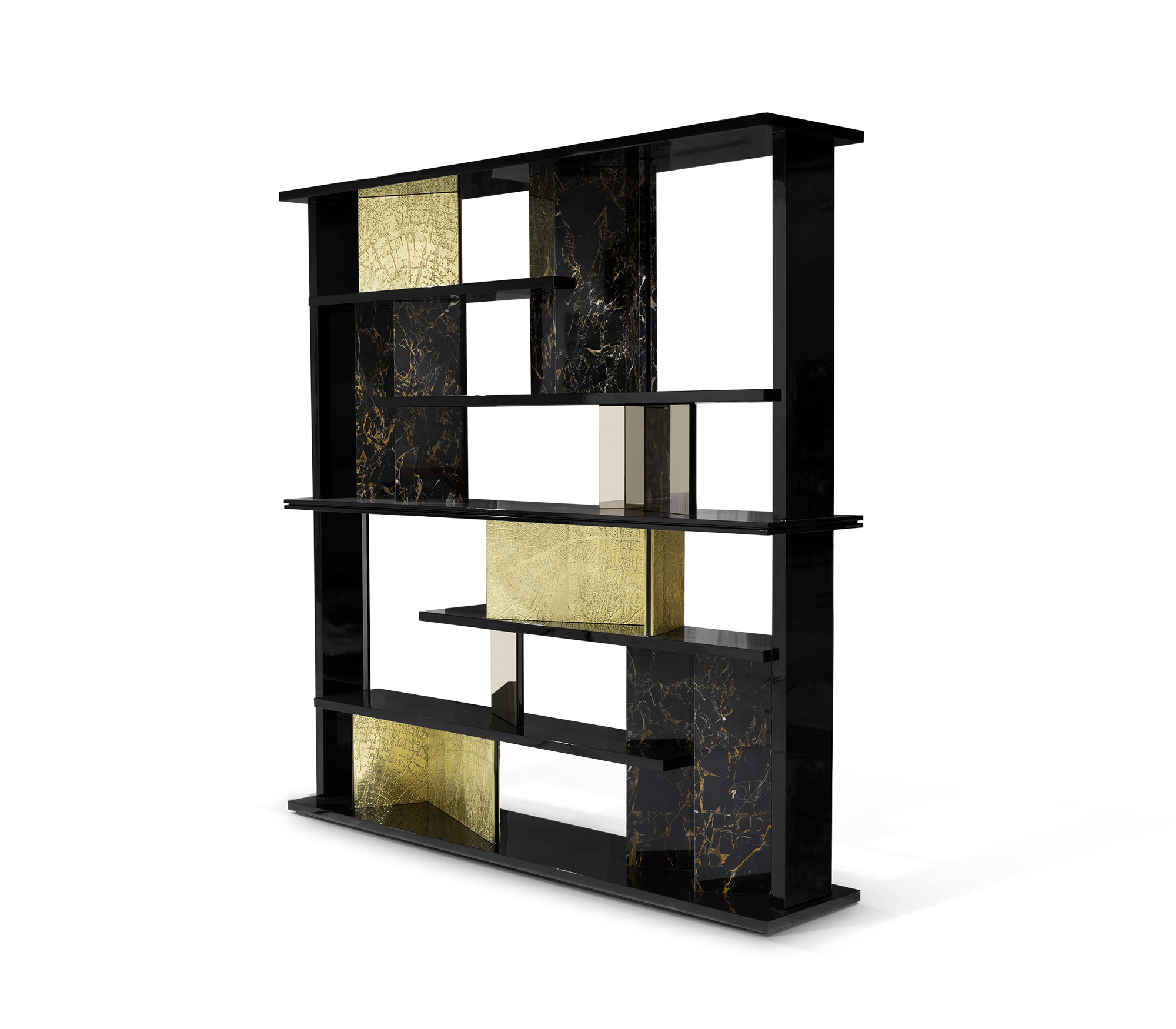 Luxury Double-Sided Bookcase with LED Lighting, Marble Shelves & Display Storage