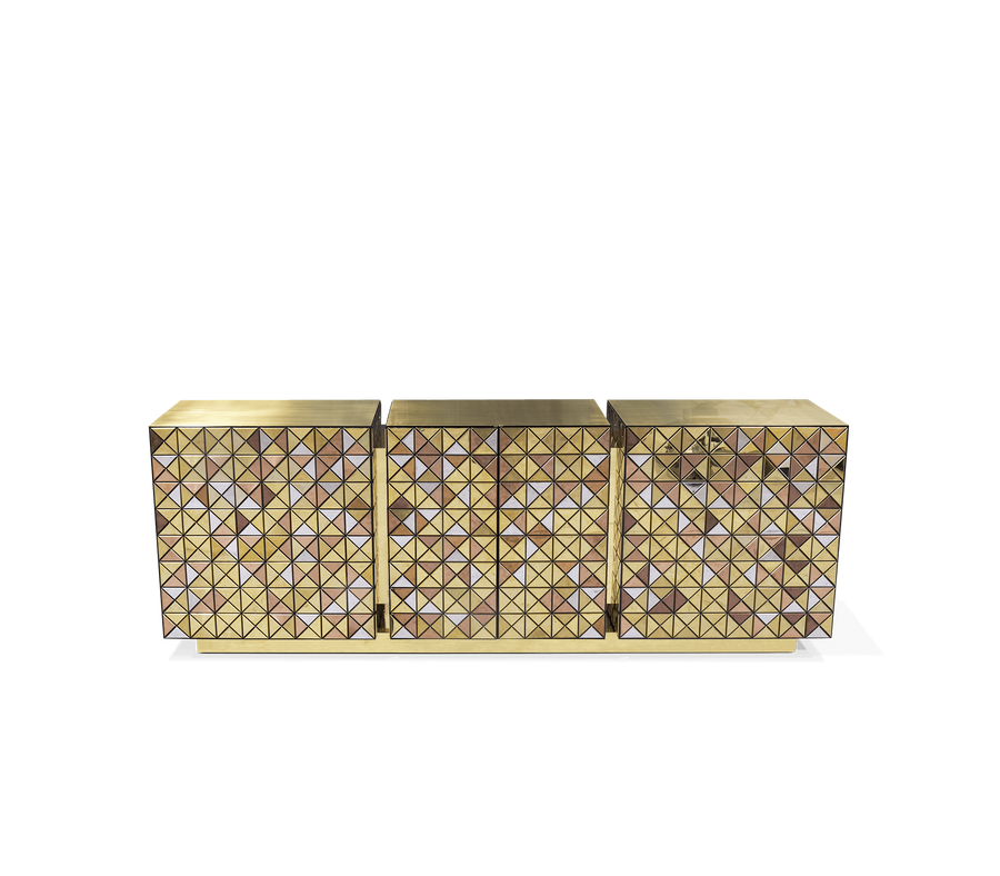 Luxury Anodized Metal Sideboard Cabinet with Pixel-Inspired Design & Hidden Storage