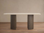 Saint Germain Stone Dining Table with Natural Marble Top Wood Dauphine Base
