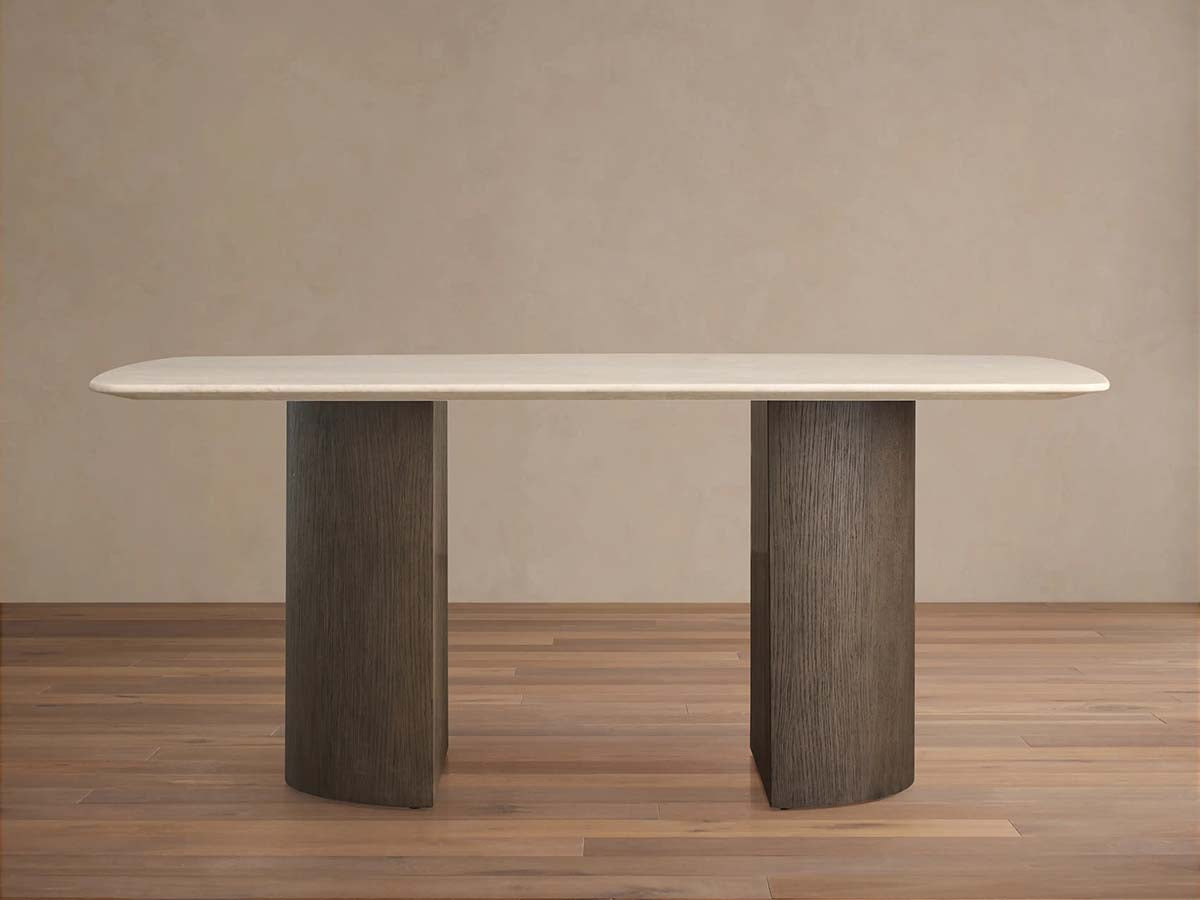 Saint Germain Stone Dining Table with Natural Marble Top Wood Dauphine Base