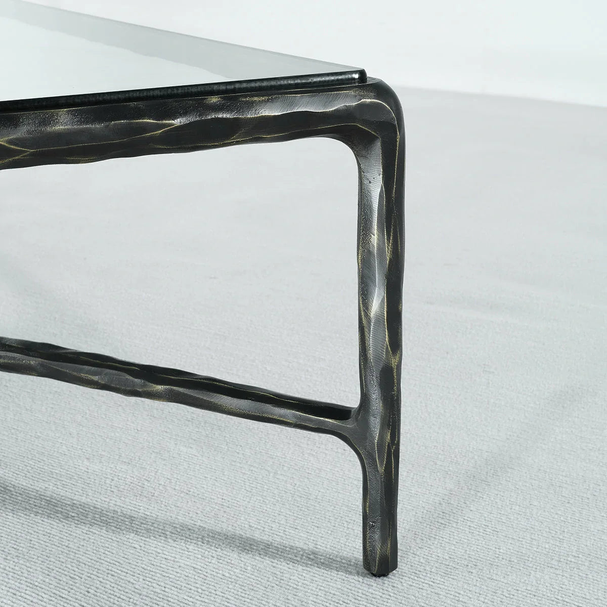 Thaddeus Metal Rectangular Glass Coffee Table Hand-Forged Living Sofa Center Tea Table