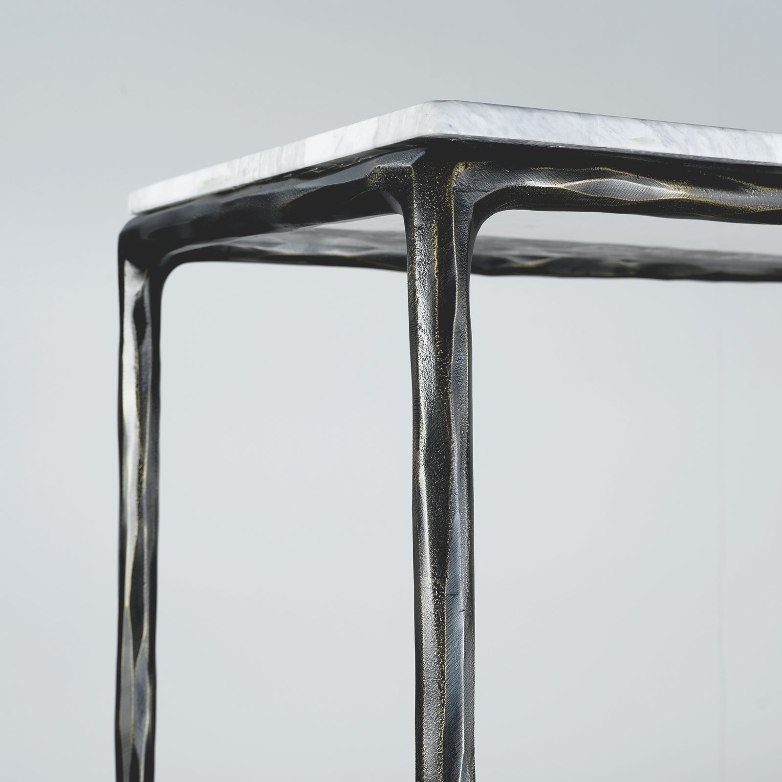 Thaddeus Metal Rectangle Marble Console Table Hand-Forged Entryways Entrance Table