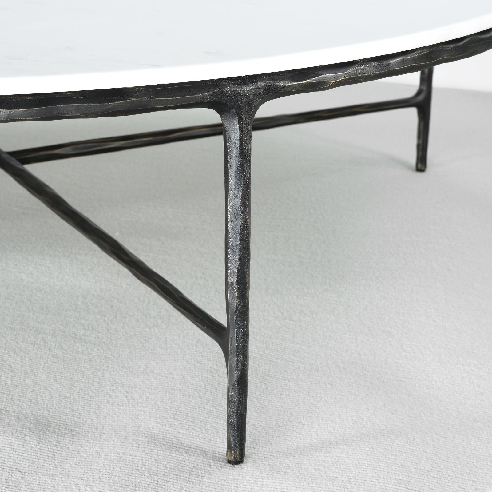 Thaddeus Metal Marble Round Coffee Table Hand-Forged Style O & X Living Sofa Center Tea Table