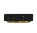 Luxury Black Gold Media Console with Marble Top & Hidden Storage