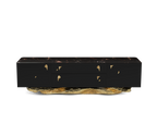 Luxury Black Gold Media Console with Marble Top & Hidden Storage