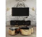Luxury Black Gold Media Console with Marble Top & Hidden Storage