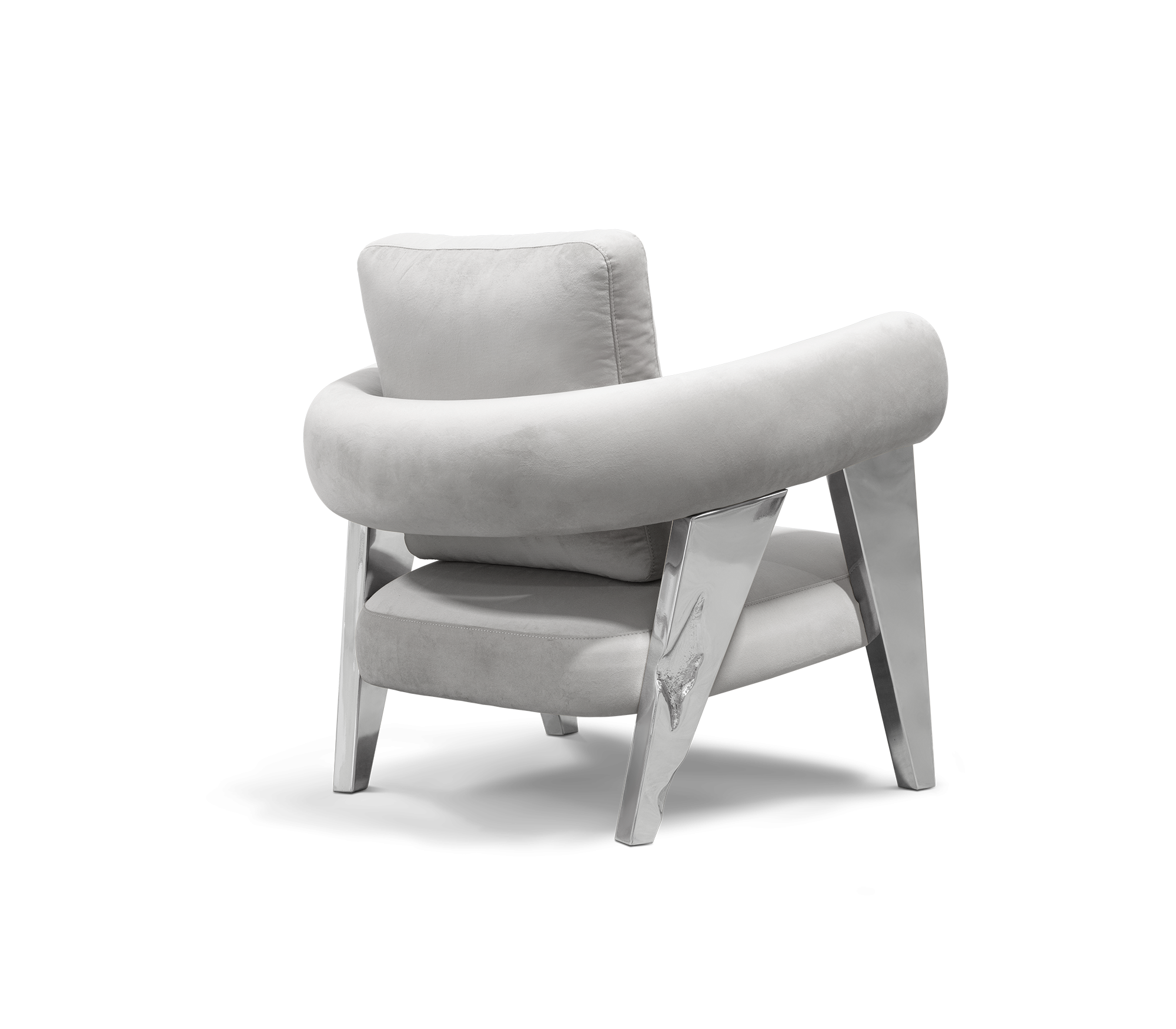 Luxury Sculptural Armchair with Polished Hammered Brass Legs & Curved Upholstery Design