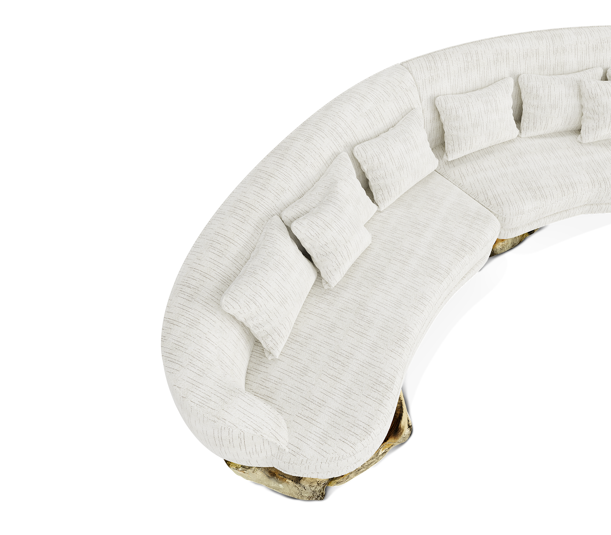 Luxury Sculptural Curved Sofa with Polished Hammered Brass Base & Organic Design