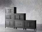 Rowan Modular Wall Unit Storage System Wood Tall Display Cabinet with Reeded Glass Doors