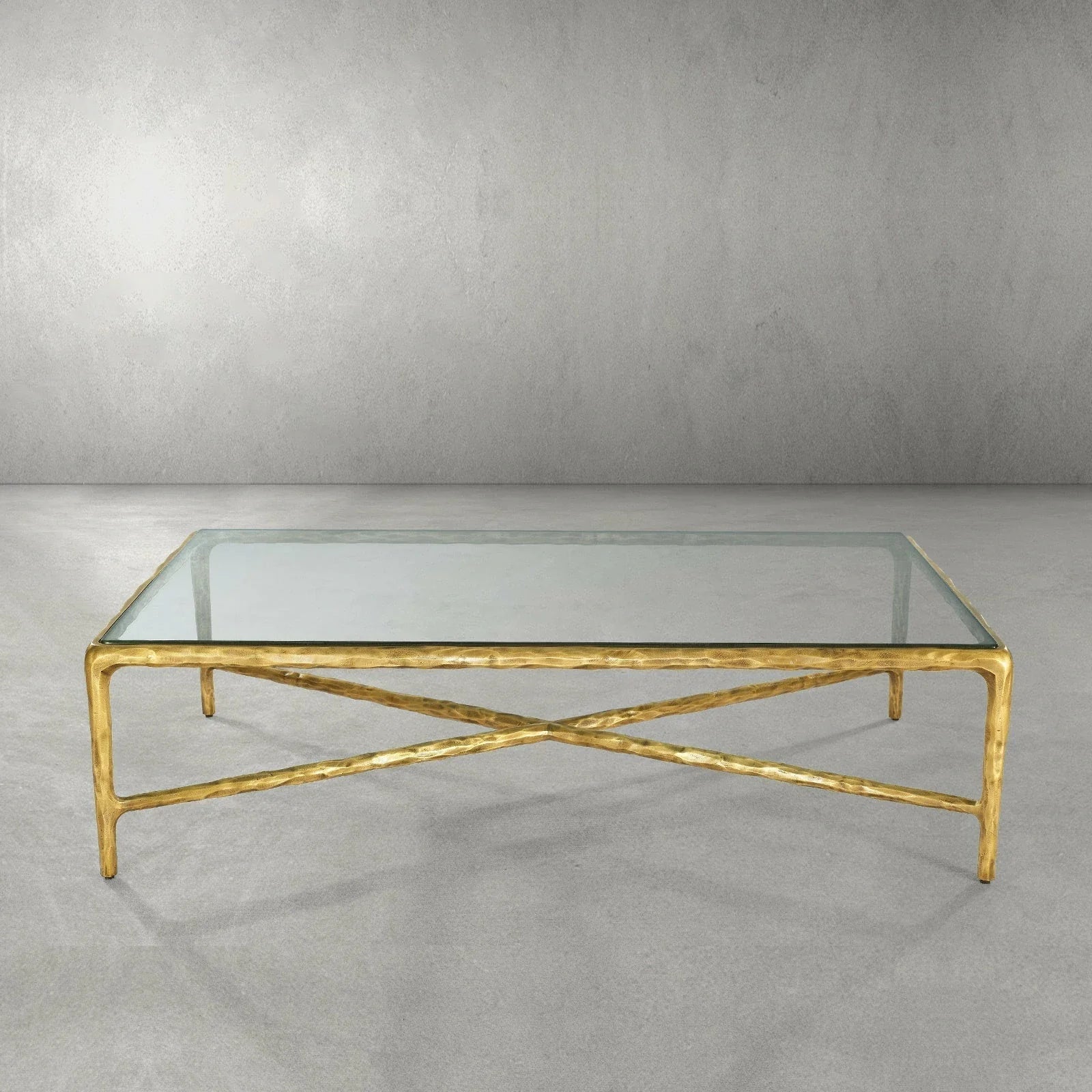 Thaddeus Metal Rectangular Glass Coffee Table Hand-Forged Living Sofa Center Tea Table