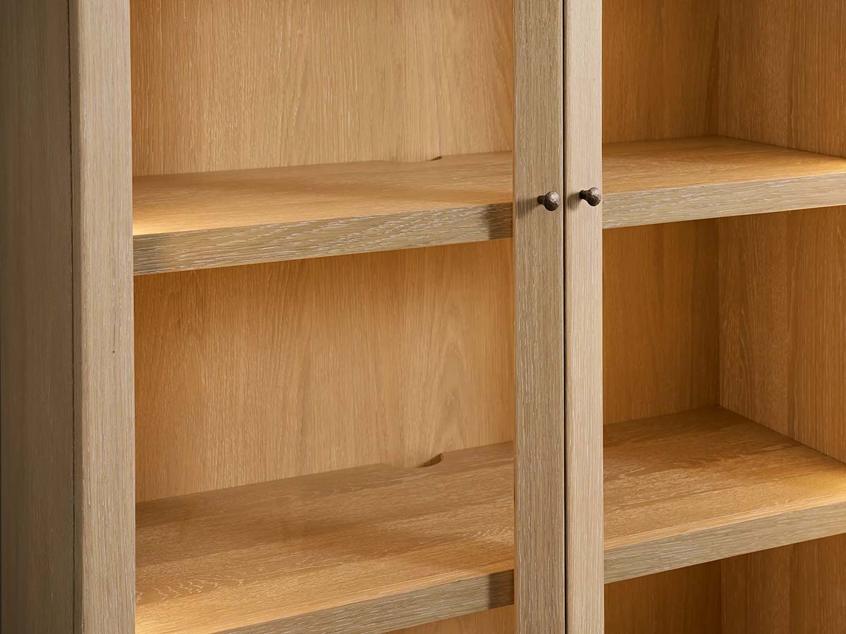 Nason Modular Glass Display Cabinets Oak Wood Tall Cabinets Large Bookcase with Integrated LED Lighting Modern Minimalist Style