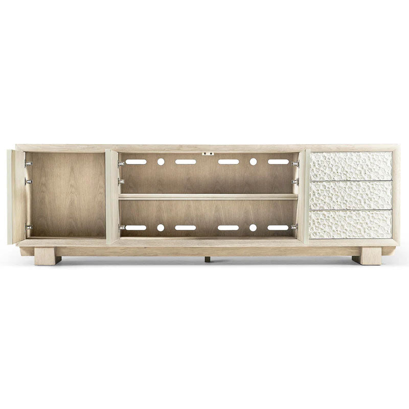 Water Pelagic Sculpted Media Console Sideboard Washed Oak TV Stand Storage Drawers Cabinet