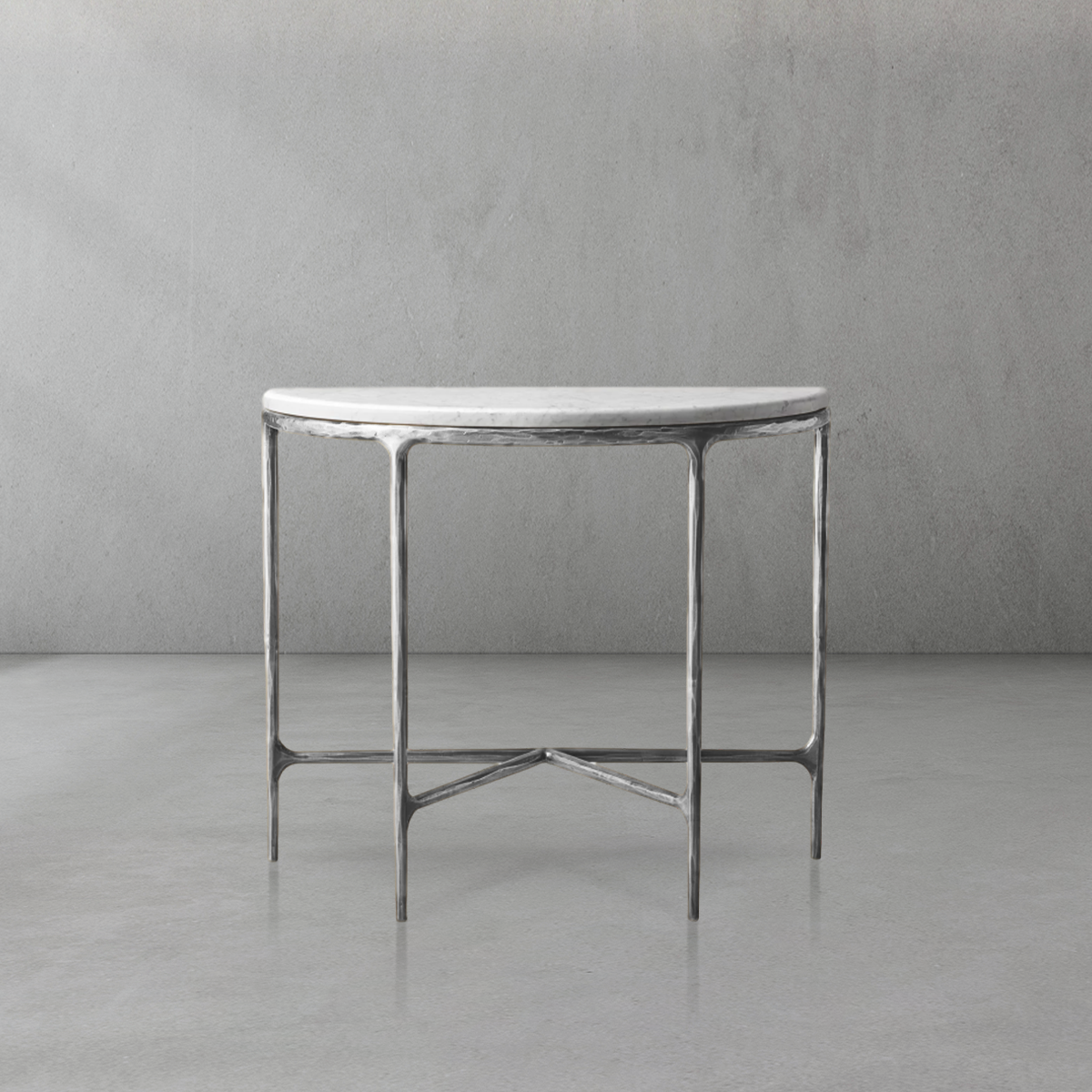Thaddeus Metal Semi-Circle Marble Console Table Hand-Forged Entryways Entrance Table