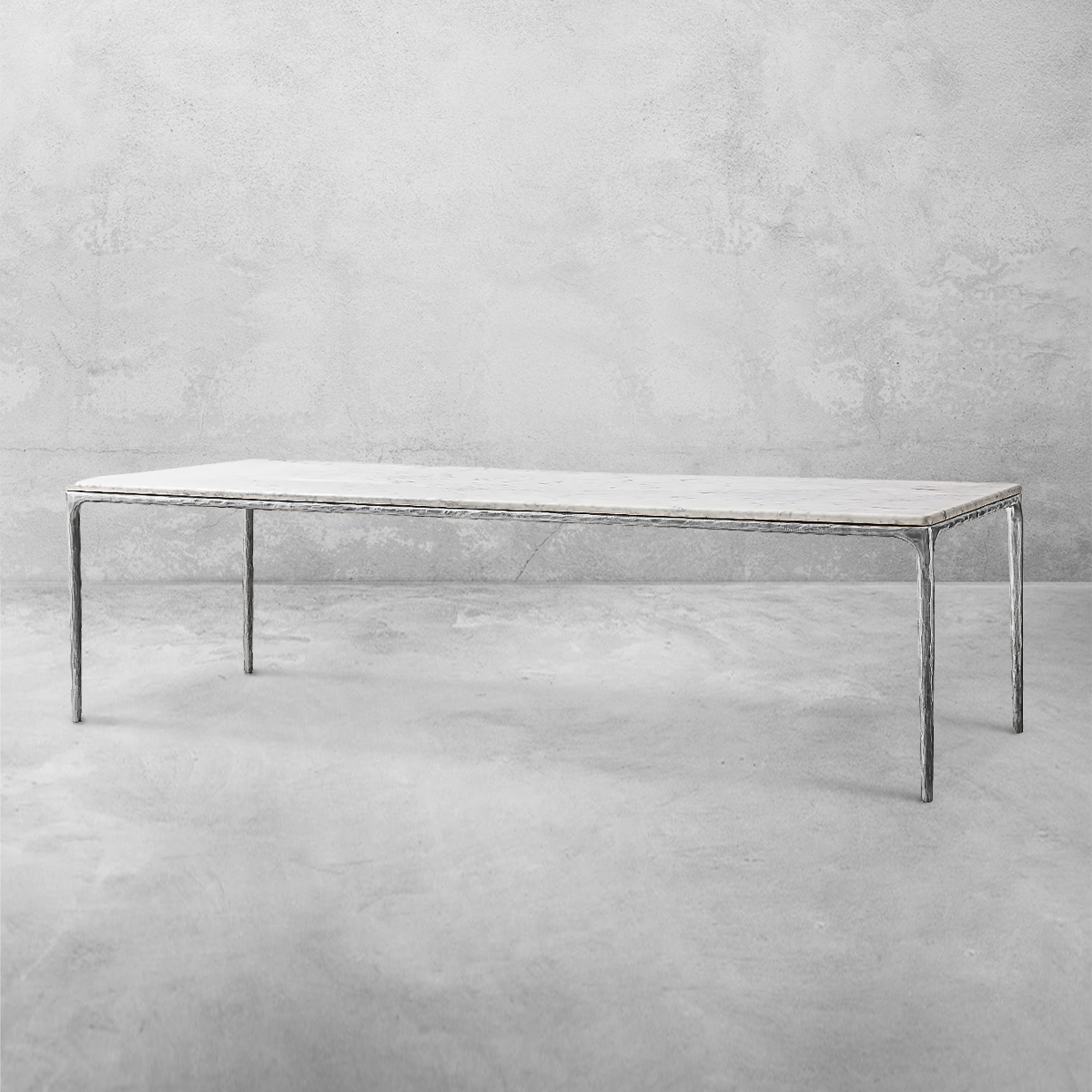 Thaddeus Metal Marble Rectangular Dining Table Hand-Forged Kitchen Table