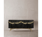 Luxury Walnut Burl Sideboard Buffet Cabinet with Hand-Carved Floral Doors & Storage
