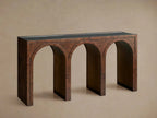 Hattie Wood Console Entryway Table with Natural Burl Veneers Arch Design Hallway Entrance Table