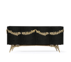Luxury Walnut Burl Sideboard Buffet Cabinet with Hand-Carved Floral Doors & Storage