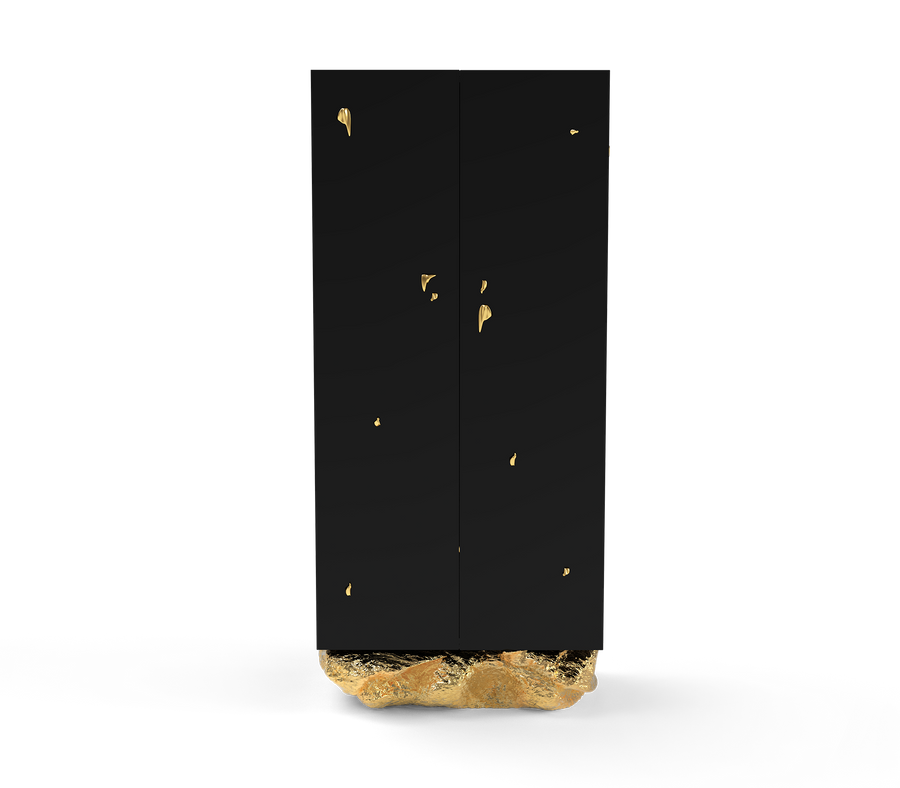 Luxury Marble Curio Cabinet with Brass Base, Glass Display Shelves & Hidden Storage