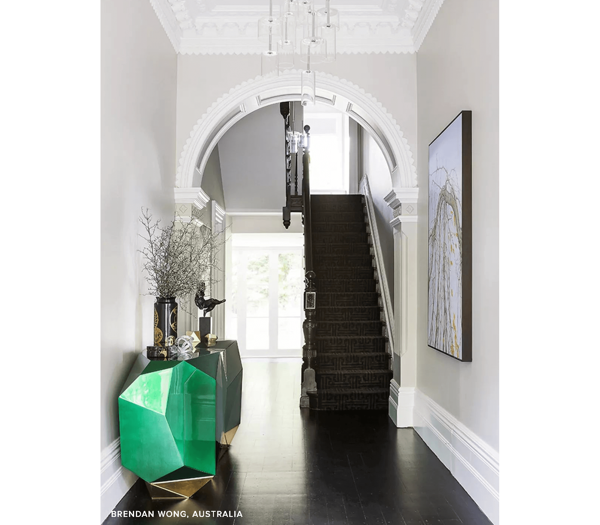 Luxury Emerald Green Sideboard Cabinet with Diamond-Inspired Faceted Design