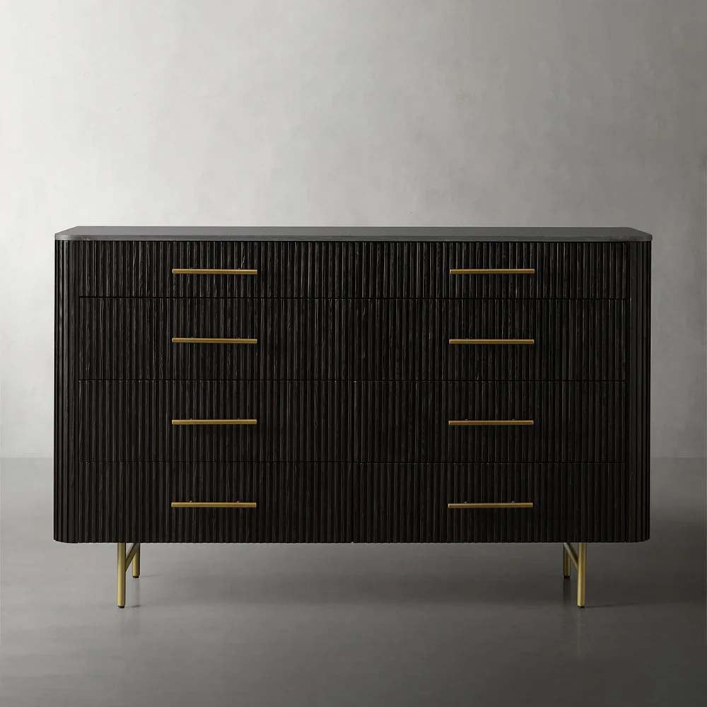 Finnley Wood Eight-Drawer Dresser with Marble or Bluestone Top Rural Chest Of 8-Drawers Cabinet
