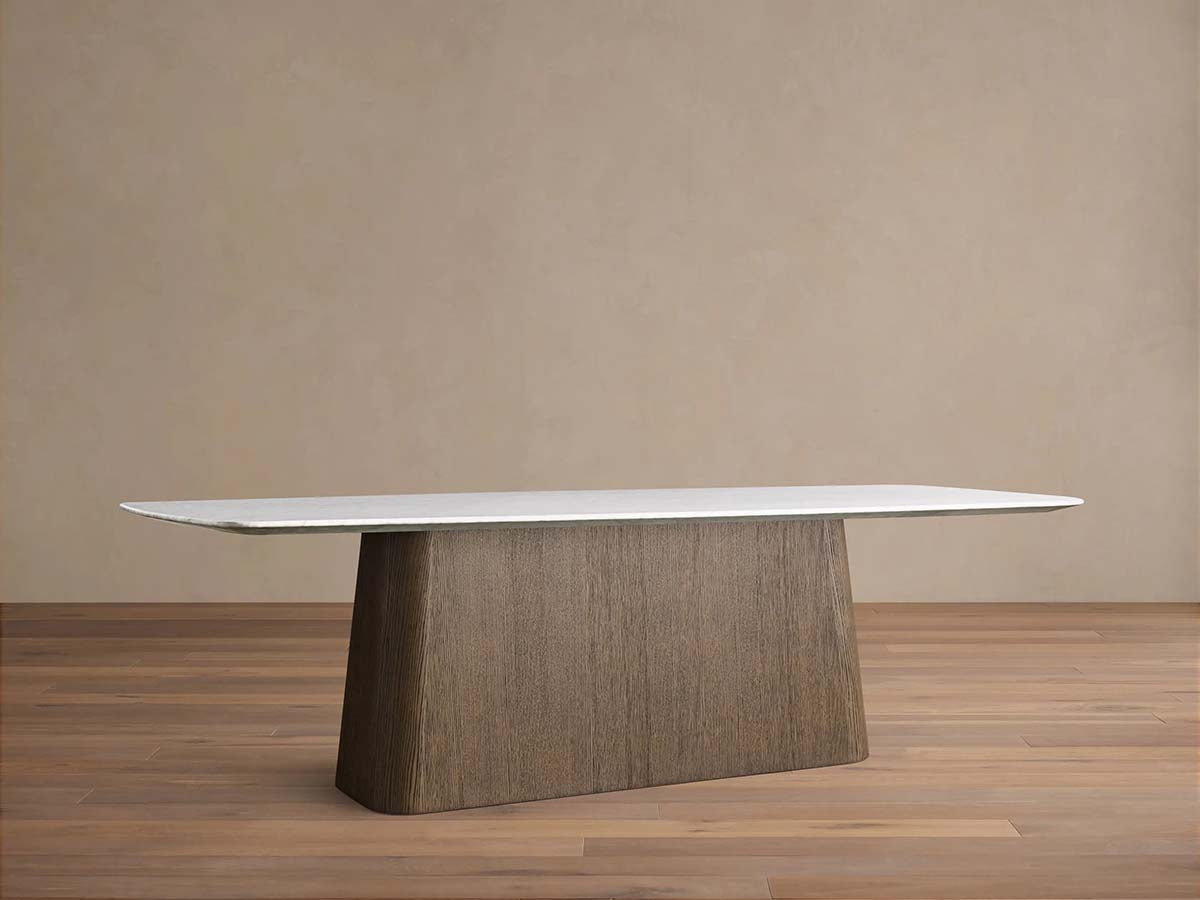 Saint Germain Stone Dining Table with Natural Stone Marble Wood Toulouse Base