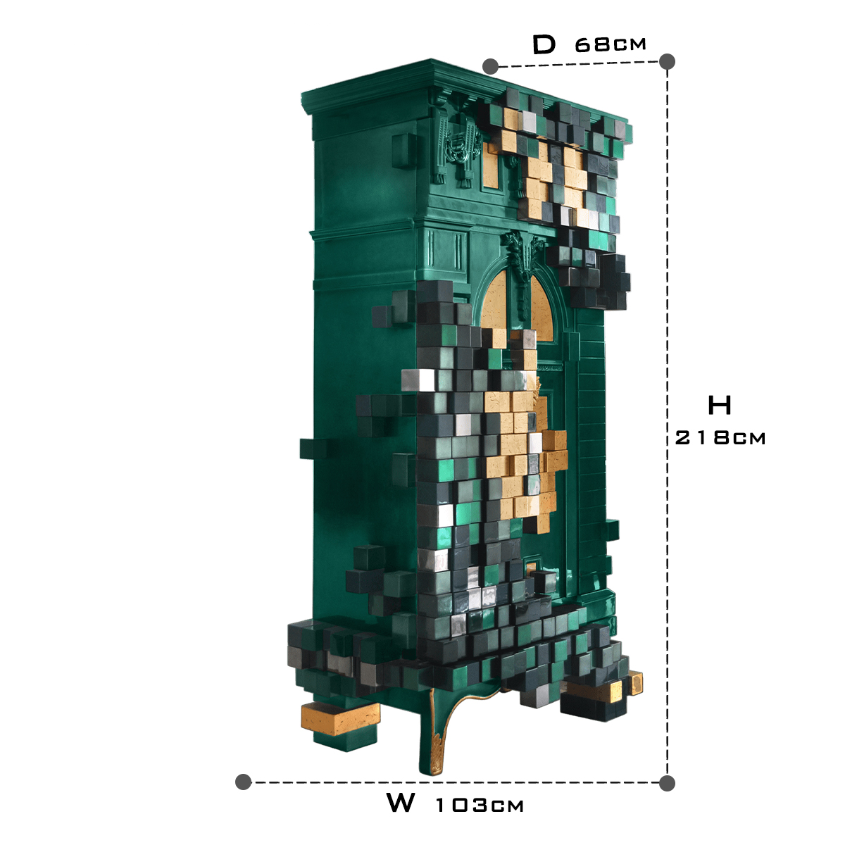 Luxury Display Cabinet with Geometric Pixel Design, Glass Shelves & Storage