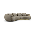 Luxury Curved Sofa with Hand-Hammered Polished Brass Base & Cream Upholstery Design