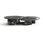 Luxury Calacatta Marble Coffee Table with Black Sculptural Base & Modern Design