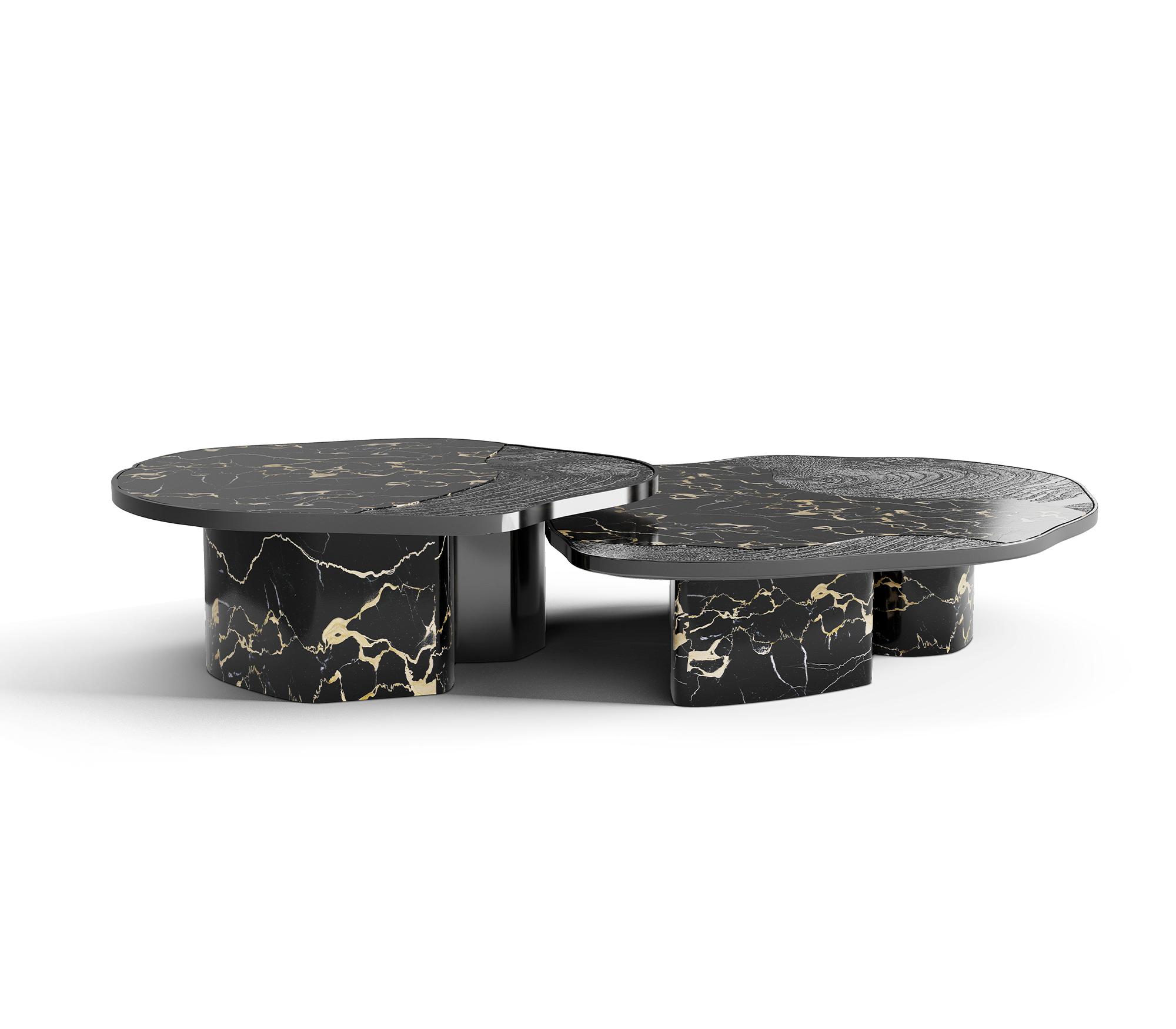 Luxury Calacatta Marble Coffee Table with Black Sculptural Base & Modern Design