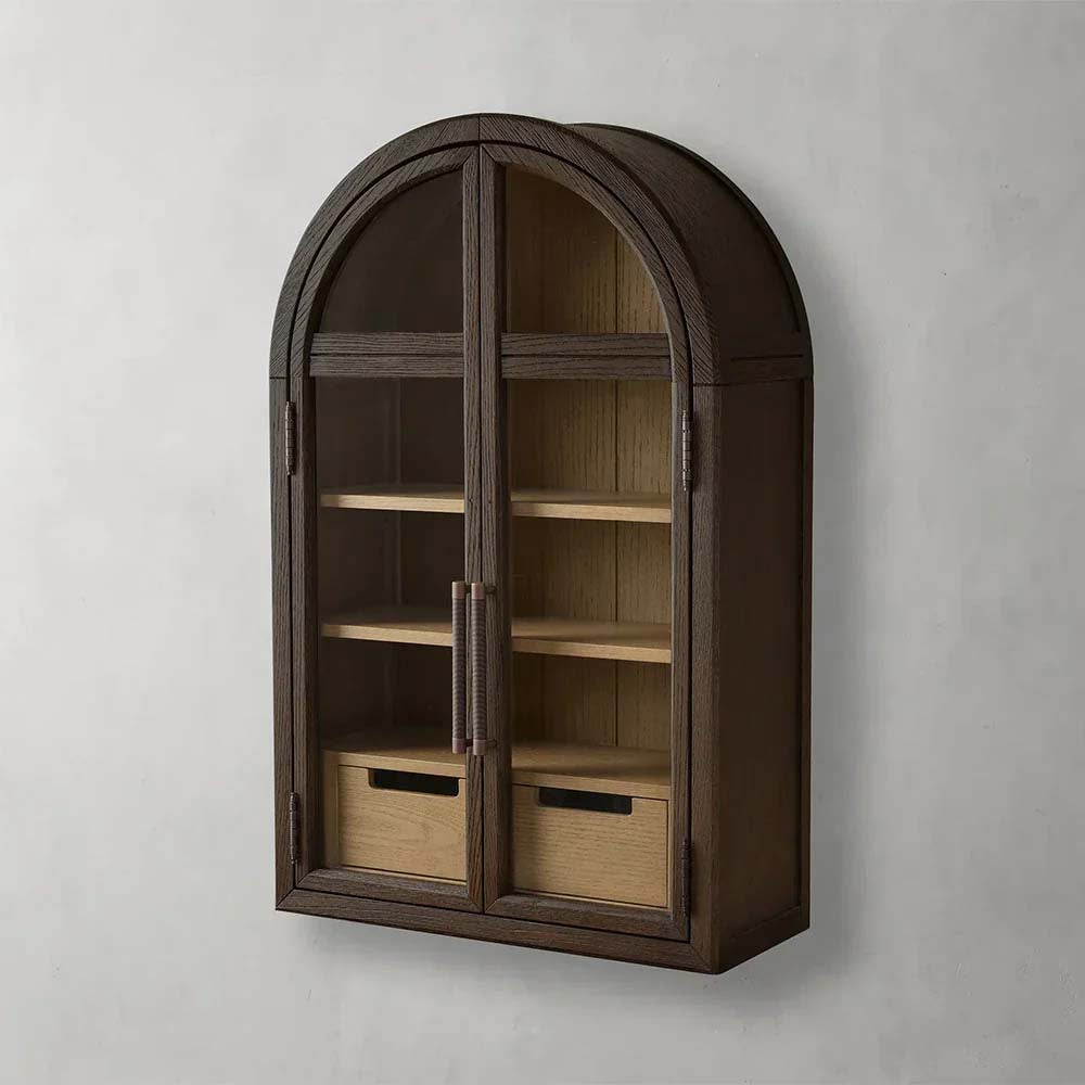 Hattie Wall Mounted Storage Cabinet Wood Arched Drawers Cabinet with Medi Century Style