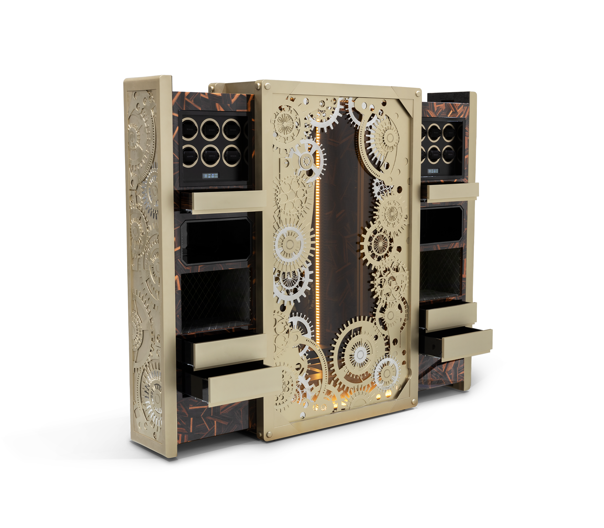 Luxury Baron Safe with Electric Opening System, Gold-Plated Brass & Walnut Root Interior
