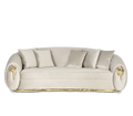 Luxury Curved Sofa with Hand-Hammered Polished Brass Base & Cream Upholstery Design