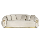 Luxury Curved Sofa with Hand-Hammered Polished Brass Base & Cream Upholstery Design