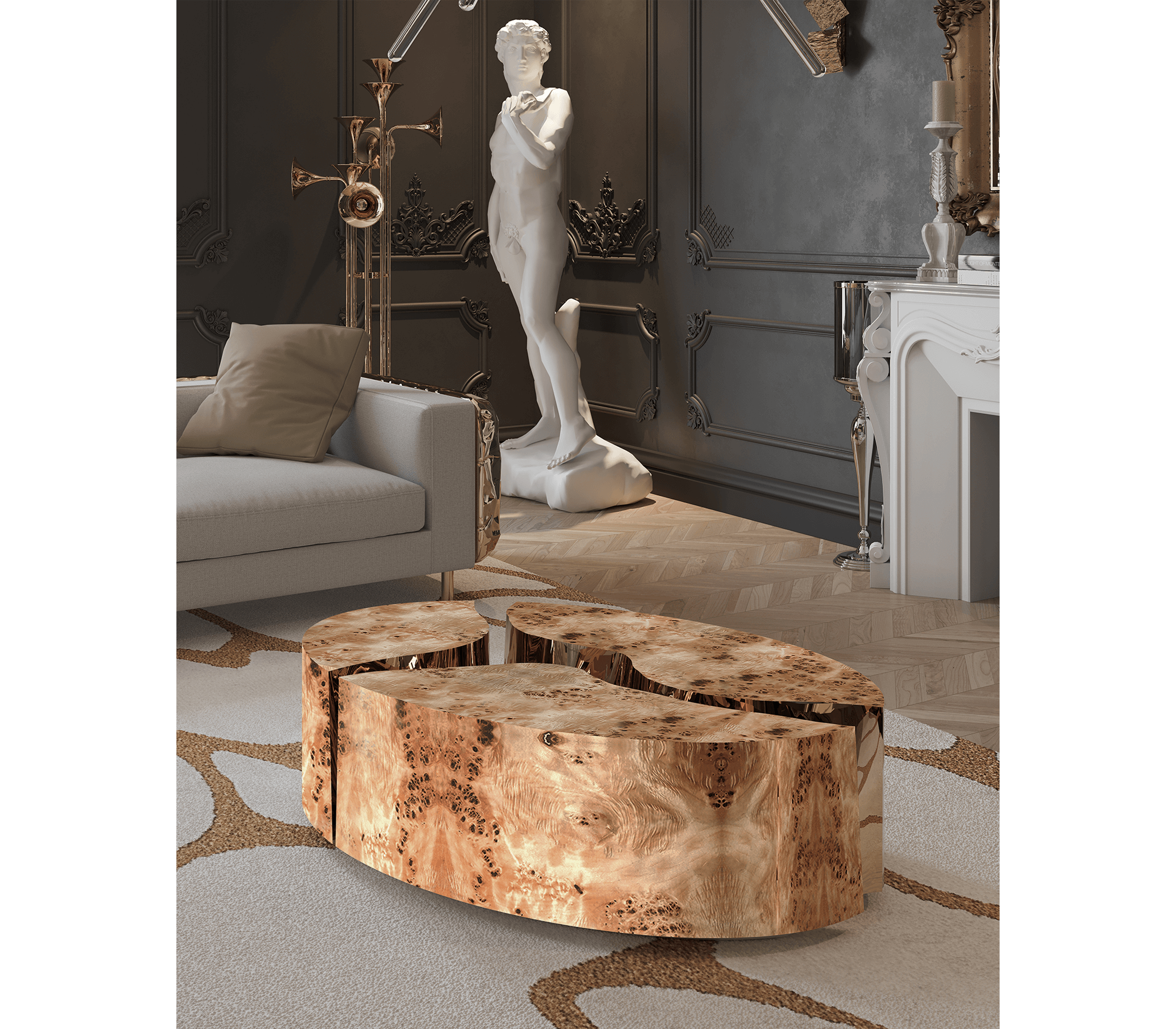 Luxury Oval Dining Table with Sculptural Brass Accents & High Gloss Finish