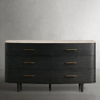 Danny Solid Oak Wood Six-Drawer Dresser with Marble Top Chest Of 6 Drawers Storage Cabinet Modern Style