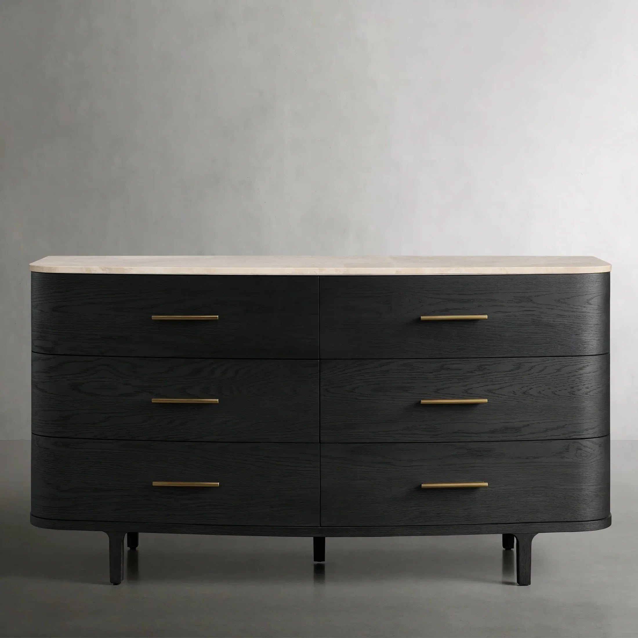 Danny Solid Oak Wood Six-Drawer Dresser with Marble Top Chest Of 6 Drawers Storage Cabinet Modern Style