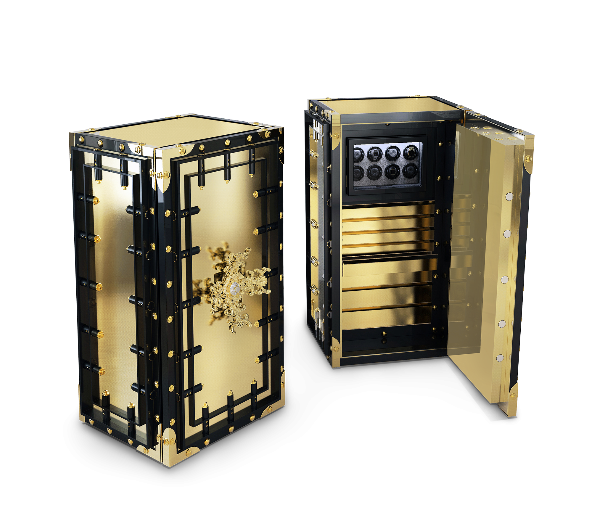 Luxury High-Security Vault Safe with Watch Winders & Gold-Plated Armor Design